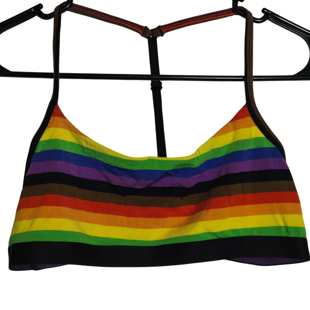 MeUndies T-Back Rainbow Stripe Bralette Medium MicroModal Comfort Stretch Lounge